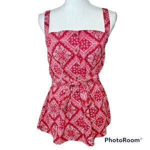 2/$25 LIFE Red Bandana Southwestern Western Biker Baddie Waist Tied Tank Top L